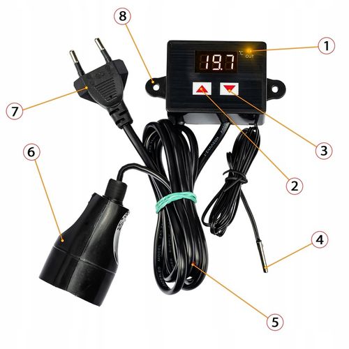 TERMOSTAT ELEKTRONICZNY REGULATOR TEMPERATURY Z GNIAZDKIEM I WTYCZKĄ 230V na Arena.pl