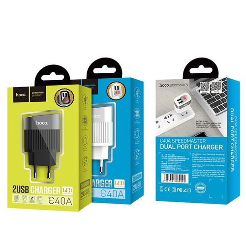 HOCO C40A LED 2-PORT NETWORK CHARGER WHITE na Arena.pl
