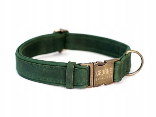 Grawerowana Obroża dla Psa Skórzana z Metalową Klamrą, Zielony kolor na Arena.pl