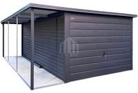 Garaż blaszany 3x6m wiata 1,5m brama uchylna rynna dach spad w tył SO155