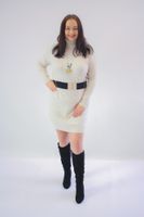 Beżowa Sweterkowa Sukienka Midi z Golfem UNI