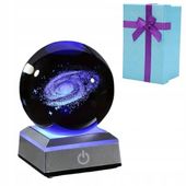 SZKLANA KULA LAMPKA NOCNA NA BIURKO LED DEKORACYJNA 3D GALAKTYKA + PREZENT