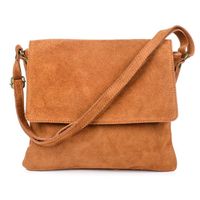 VERA PELLE torebka zamszowa listonoszka z klapą i paskiem V480 camel