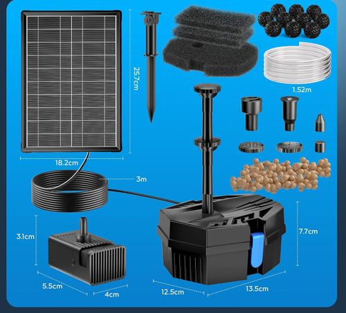 Solarny filtr do stawu z pompą Biling 8W 405L/h z akumulatorem i 10 dyszami na Arena.pl