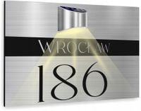 TABLICZKA ADRESOWA aluminiowa srebrny numer domu 40x30 lampka LED SOLARNA