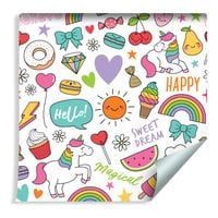 Tapeta Dla Dzieci - Jednorożce Owoce Słodycze i Chmurki