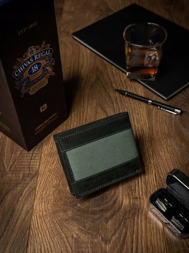 poziomy portfel z elementami jeansu, skóra naturalna nubuk - always wild na Arena.pl