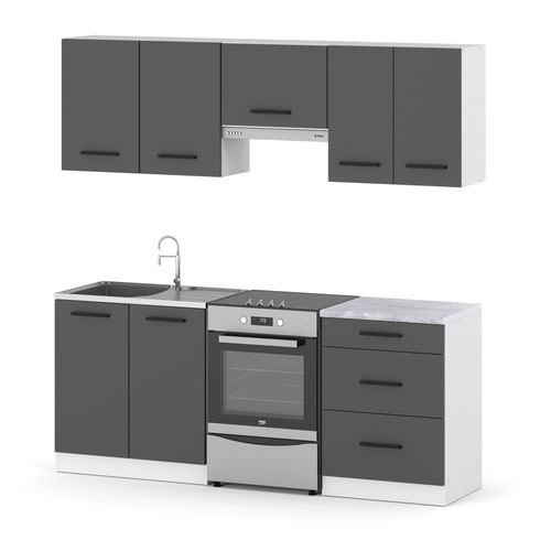 Kuchnia Nowoczesna Modułowa Pojemna Z Blatem Mała 2m Pojemna Biała Szara na Arena.pl