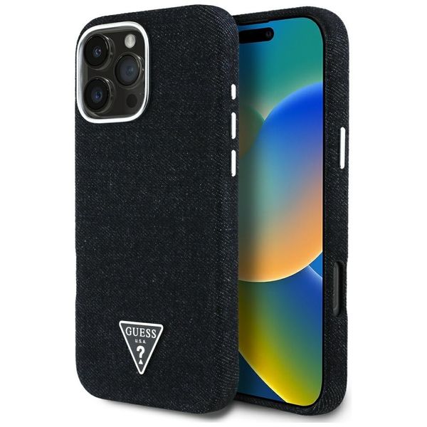 Etui Guess Denim Triangle Logo MagSafe do iPhone 16 Pro czarny zdjęcie 1