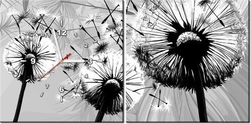 80 40CM 2 ELEM ZEGAR OBRAZ BIAŁE DMUCHAWCE SZARYM TLE NADRUK na Arena.pl