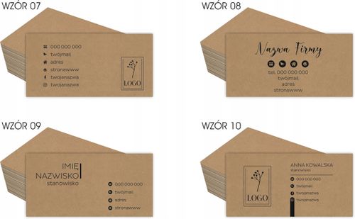 200 szt Eko wizytówki firmowe kraft 250g + PROJEKT karty metki cenówki na Arena.pl