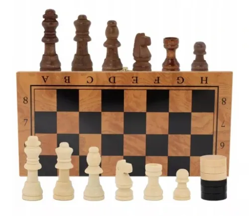 SZACHY DREWNIANE DUŻE WARCABY 34x34cm ZESTAW 3W1 na Arena.pl