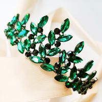 EFEKTOWNA gustowna tiara diadem korona zielona czarna listki cyrkonie błysk