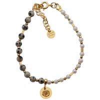 Bransoletka z Perłami i Jaspisem Dalmatyńskim – srebro pozłacane 24k, ręcznie robiona, zawieszka kwiat