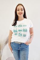 Damski T-shirt z Aplikacją w Miętowe Torebki Biały UNI