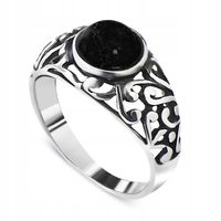 PIERŚCIONEK SREBRNY AŻUROWY KAMIEŃ ONYKS 925 r. 21