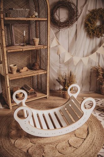 Drewniany Bujak Montessori dziecka +Poduszka Szara +Ścianka +Zjeżdżalnia CE na Arena.pl