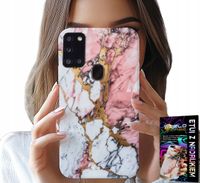 ETUI DO SAMSUNG GALAXY A21s - RÓŻOWO BIAŁY MARMUREK, KAMIENNE WZORY