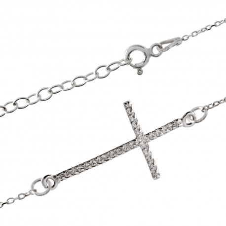 SREBRNA BRANSOLETKA KRZYŻ Z CYRKONIAMI PRÓBA SREBRA 925 zdjęcie 1