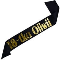 18-tka + imię - czarna szarfa ze złotym nadrukiem