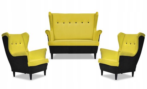 Zestaw wypoczynkowy ARI DUO sofa fotele  czarno - żółty na Arena.pl