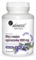 Aliness Olej z nasion ogórecznika 1000 mg 20% GLA z wit E ANTYOKSYDANT 60k