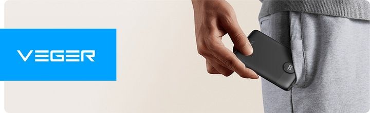 Powerbank VEGER C11 10000 mAh wbudowane kable Lightning USB C mały lekki zdjęcie 2