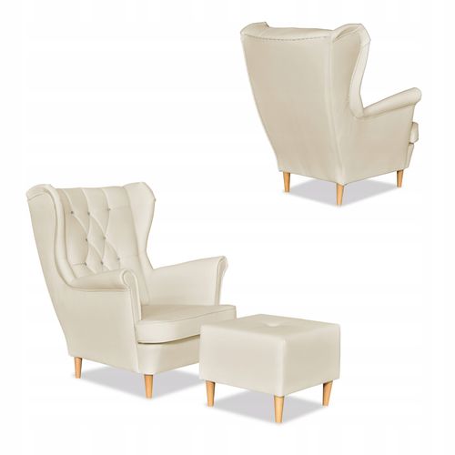 Zestaw uszak Gaja ekoskóra skaj sofa fotele pufy beżowy na Arena.pl