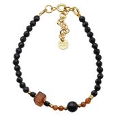 Bransoletka - Turmalin czarny, Bursztyn, Granat brązowy i srebro złocone