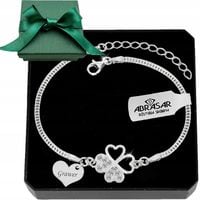 Bransoletka srebrna Koniczynka z cyrkoniami serce