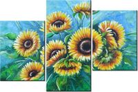 60 90CM OBRAZ 3 ELEM SŁONECZNIKI NIEBIESKIM ŚCIENNY DRUK PŁÓTNO