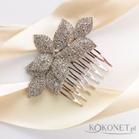 Grzebyk ślubny wysadzany cyrkoniami z motywem listków rose gold KOKONET 4-0090