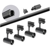 Zestaw szynowy 3 fazowy szyna 2m, 4x Lampa CZARNY kompletny zestaw