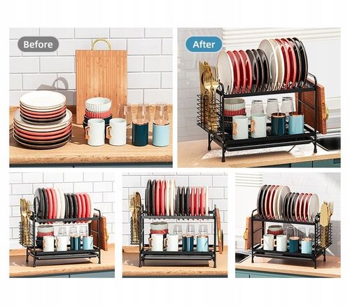 SUSZARKA DO NACZYŃ DWUPOZIOMOWA OCIEKACZ TALERZE SZTUĆCE + UCHWYT NA na Arena.pl