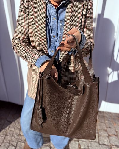 Modna torebka damska skórzany shopper bag - MARCO MAZZINI Portofino Max ciemny brąz caffe na Arena.pl