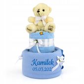 Tort z pampersów miś kocyk z haftem rozmiar 2  prezent chrzest baby shower