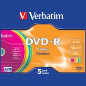 płyta dvd-r verbatim colour slim 4.7gb   16x 5szt wielokolorowy 43557