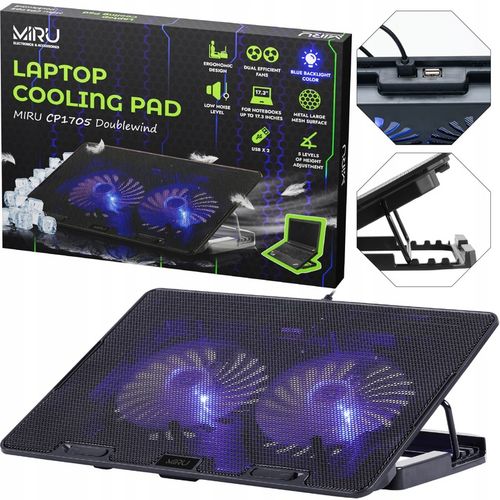 PODSTAWKA CHŁODZĄCA POD LAPTOPA 15,6" CZARNA REGULOWANA PODKŁADKA LED Z USB na Arena.pl