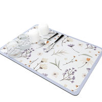 Super Chłonna Mata Ociekowa do Naczyń 50x40cm Wzór Kwiaty Ziemia Okrzemkowa