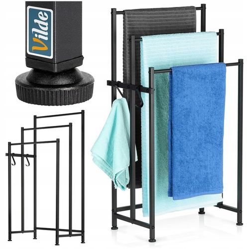 Stojak NA RĘCZNIKI wieszak łazienkowy podłogowy stojący czarny + na Arena.pl