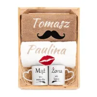 PREZENT ŚLUBNY ZESTAW RĘCZNIKI KUBKI HAFT IMIONA UNIKALNY WYJĄTKOWY