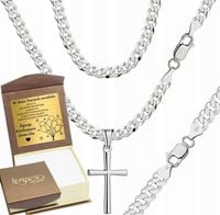 SREBRNY ŁAŃCUSZEK MĘSKI NASZYJNIK PANCERKA SREBRO 925 Z KRZYŻYKIEM GRAWER