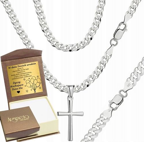 SREBRNY ŁAŃCUSZEK MĘSKI NASZYJNIK PANCERKA SREBRO 925 Z KRZYŻYKIEM GRAWER na Arena.pl