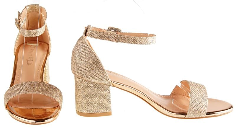 Sandały na obcasie słupku 6 cm. szampańskie brokatowe Rozmiar obuwia - 37 zdjęcie 4