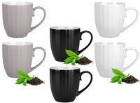 Komplet 6 kubków porcelanowych 380 ml biały czarny i beżowy mat wzór prążki