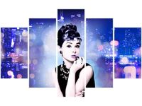 OBRAZ USTA AUDREY HEPBURN PANORAMA MIASTA NIEBIESKI