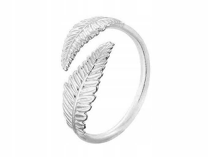 Regulowany Srebrny Pierścionek Liść Paproci Srebro 925 Listek Gałąź Paproć zdjęcie 1