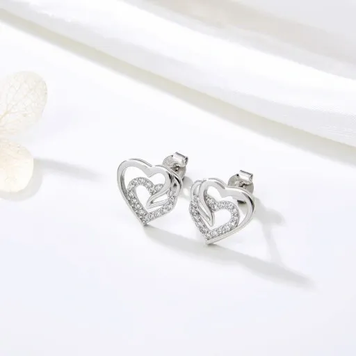 SREBRNE KOLCZYKI 925 WKRĘTKI SERCA DLA KOBIETY, KOLCZYKI SZTYFTY SREBRO 925 zdjęcie 8