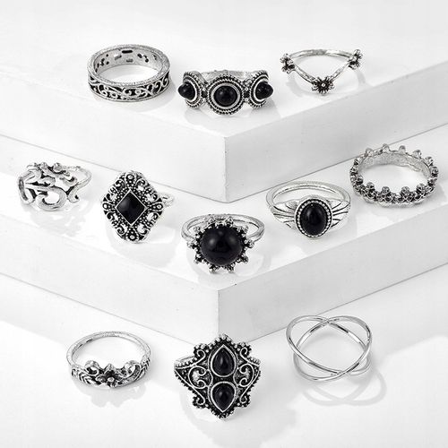 Srebrny ZESTAW PIERŚCIONKÓW RETRO PUNK BOHO 02 na Arena.pl
