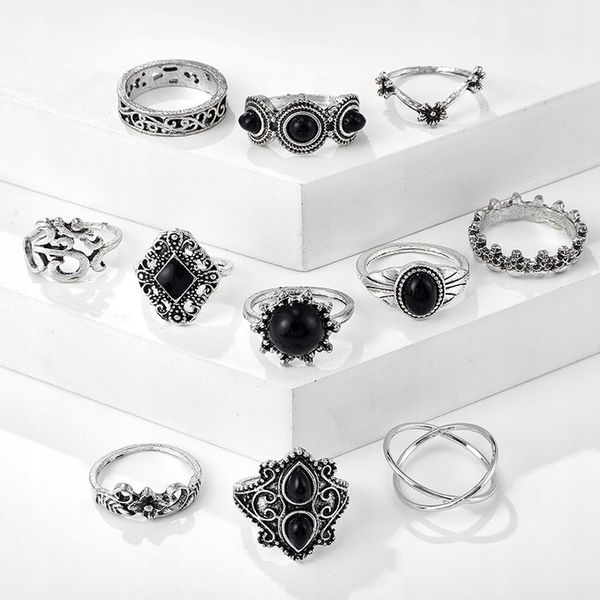 Srebrny ZESTAW PIERŚCIONKÓW RETRO PUNK BOHO 02 zdjęcie 3
